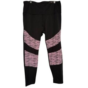 NWT LA IMAGE Womens Black‎ Pink Stripe Athletic Leggings Plus Size 2X